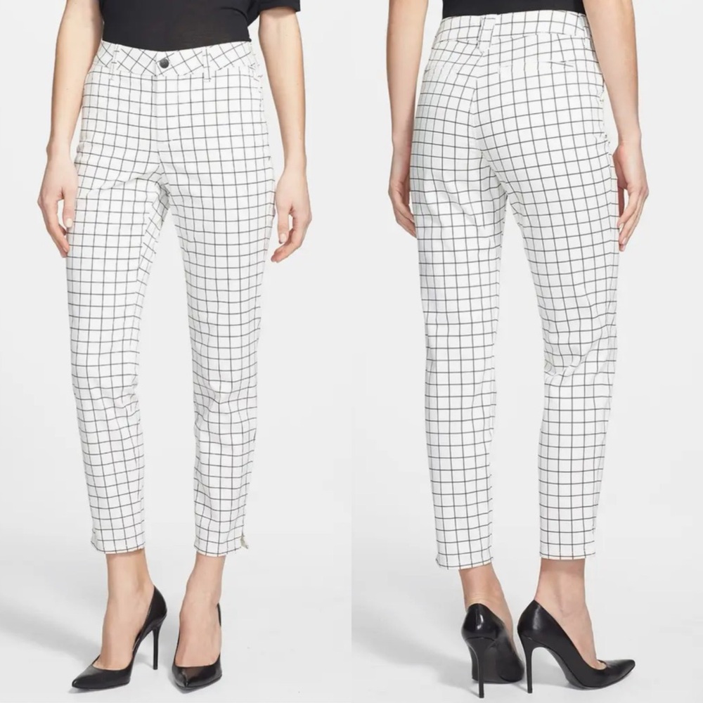 NYDJ Aeleen Windowpane Plaid Grid Mid Rise Ankle Trousers Pants Sz 4